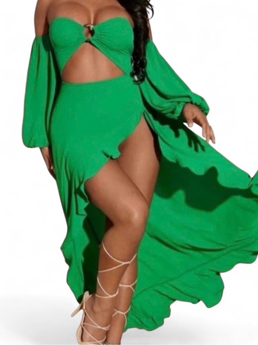 Emerald Cutout Off-Shoulder Maxi Dress